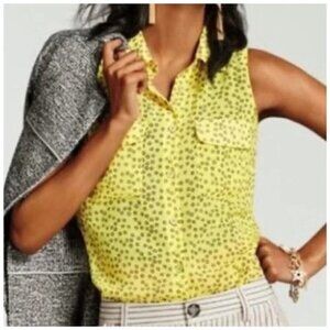 Cabi Viola Yellow Daisy Blouse Sheer Tank Top M